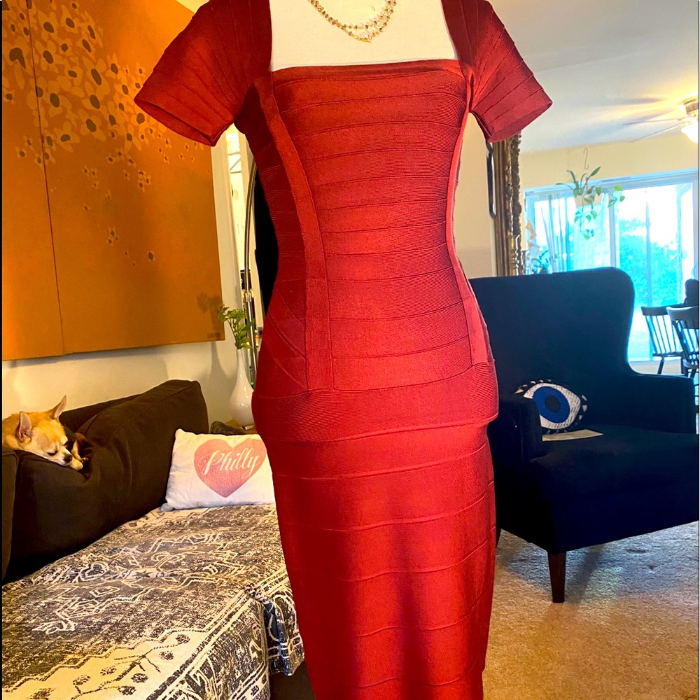 Sexy red Hervé Leger Banded dress